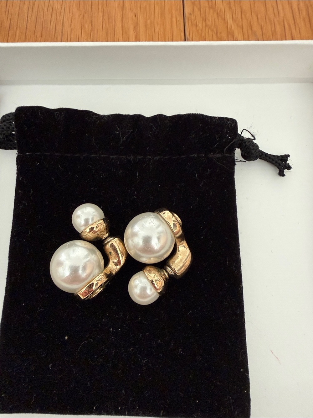 Kenneth Jay Lane Gold Tone Faux Pearl Top Bottom Earrings - White Pearls